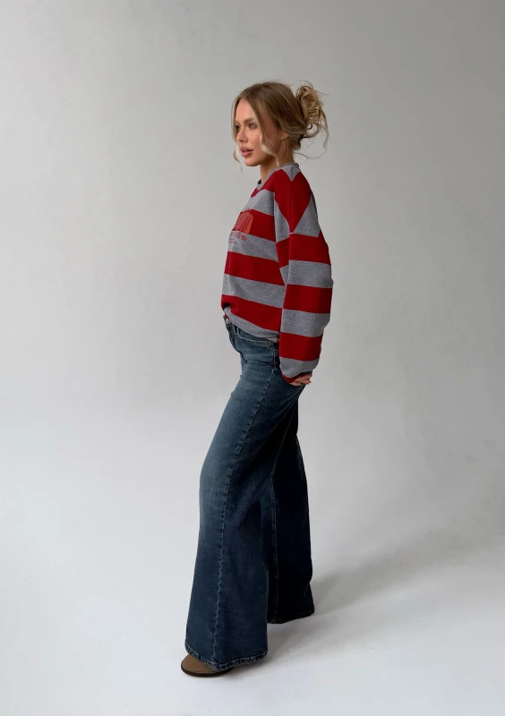Rowe - Cherry red and grey striped longsleeve