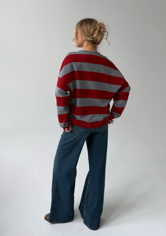 Rowe - Longsleeve oversize w pasy Grey & Cherry
