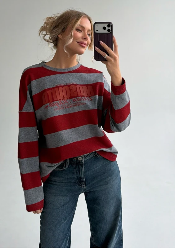 Rowe - Cherry red and grey striped longsleeve