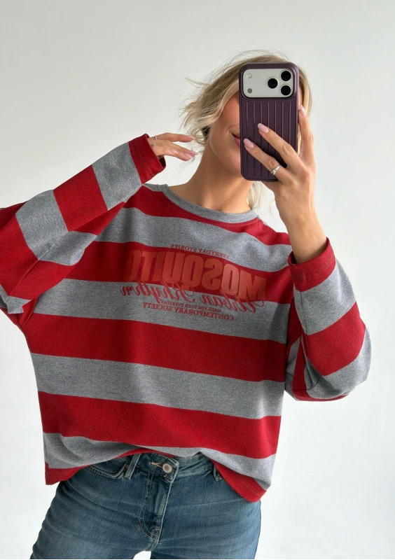 Rowe - Cherry red and grey striped longsleeve