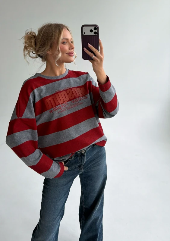 Rowe - Cherry red and grey striped longsleeve