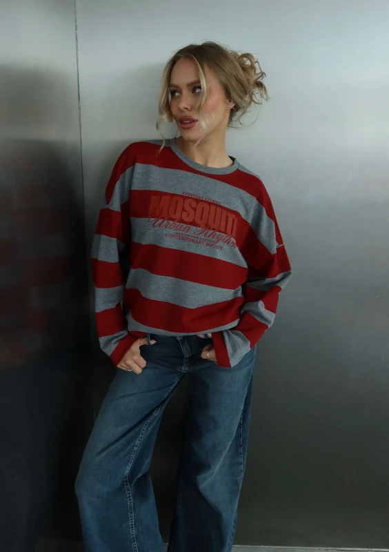 Rowe - Cherry red and grey striped longsleeve