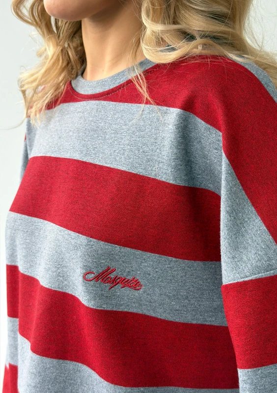 Rowe - Cherry red and grey striped longsleeve with an embroidered logo