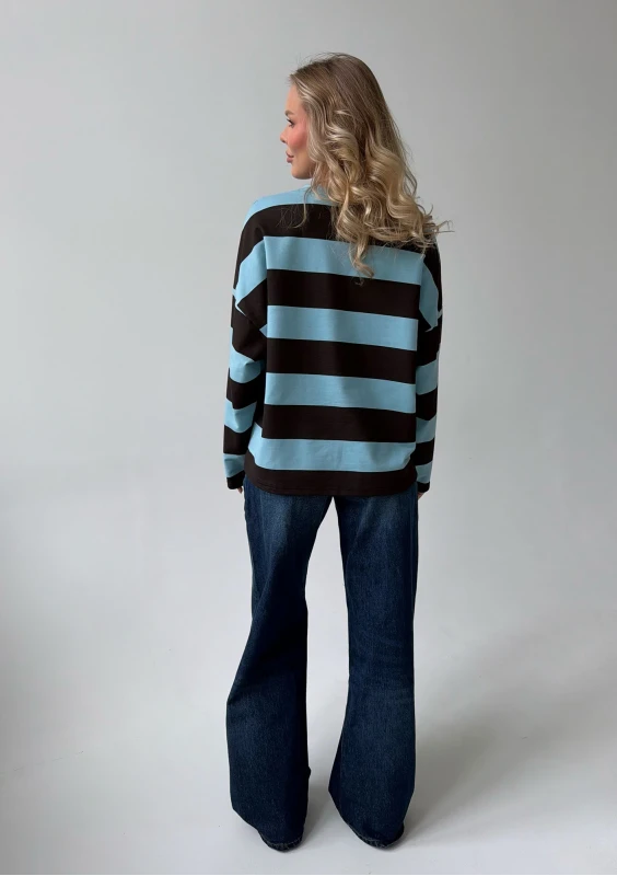 Rowe - Blue and brown striped longsleeve with an embroidered logo