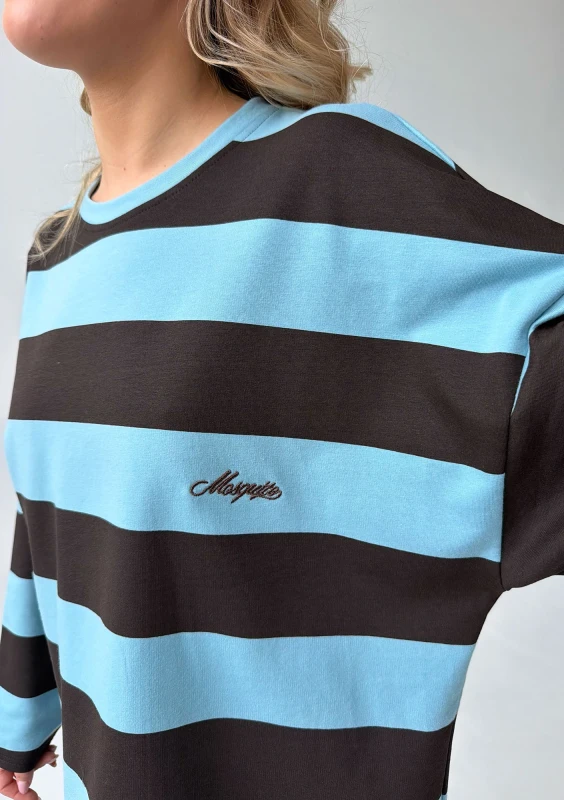 Rowe - Blue and brown striped longsleeve with an embroidered logo
