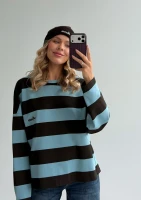 Rowe - Blue and brown striped longsleeve with an embroidered logo