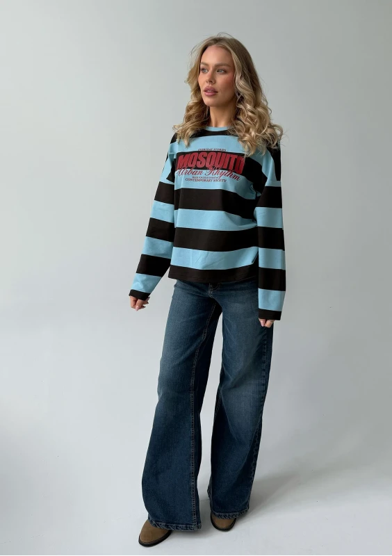 Rowe - Longsleeve oversize w pasy Chocolate & Blue