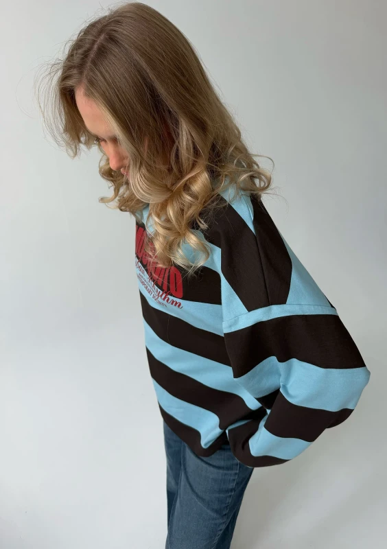 Rowe - Longsleeve oversize w pasy Chocolate & Blue