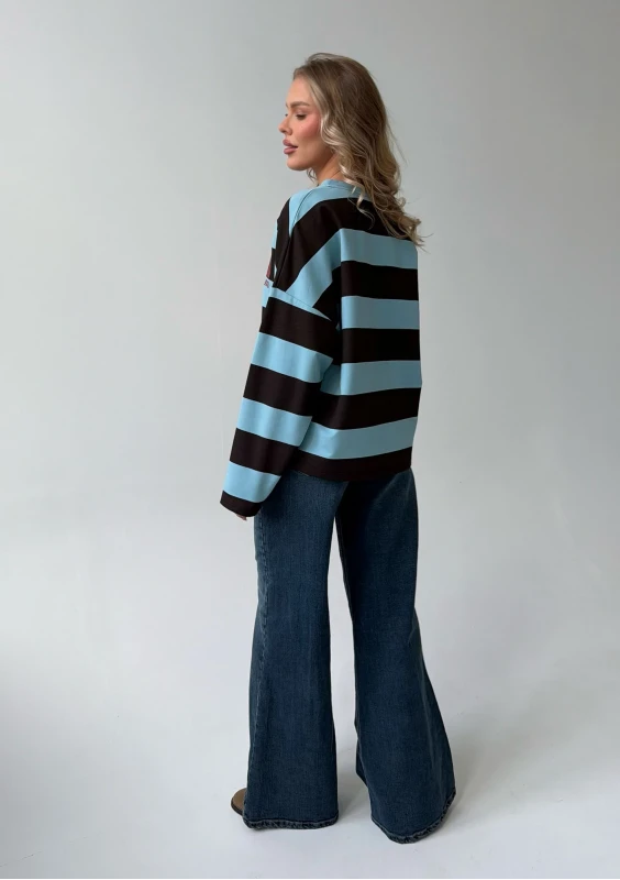 Rowe - Longsleeve oversize w pasy Chocolate & Blue