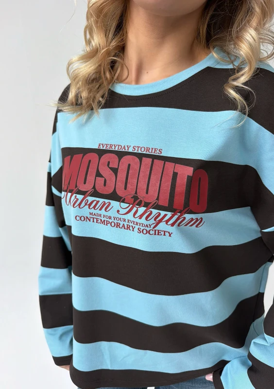 Rowe - Longsleeve oversize w pasy Chocolate & Blue