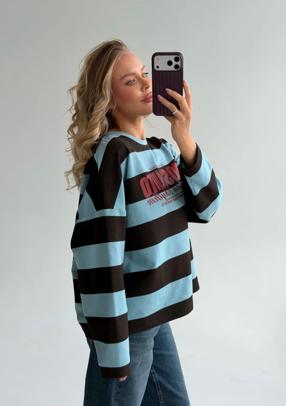 Rowe - Longsleeve oversize w pasy Chocolate & Blue