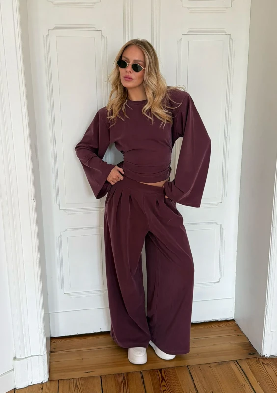 Shape - Wide claret modal trousers