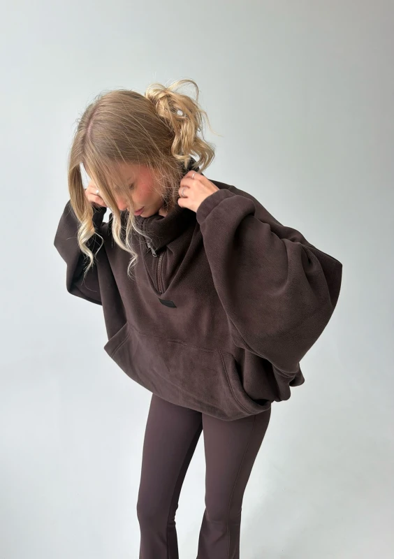 Yale Zip - Brown micro fleece-lined oversize jumper