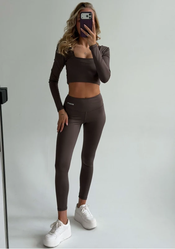 Hi Pure - Piękne brązowe legginsy damskie do fitnessu - Mosquito