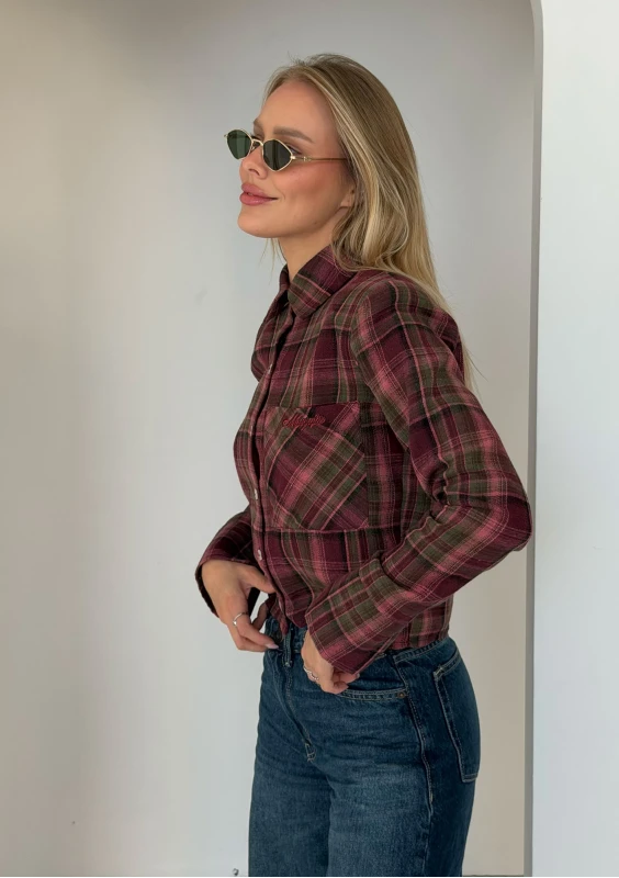 Aster - Shortened berry checked shirt
