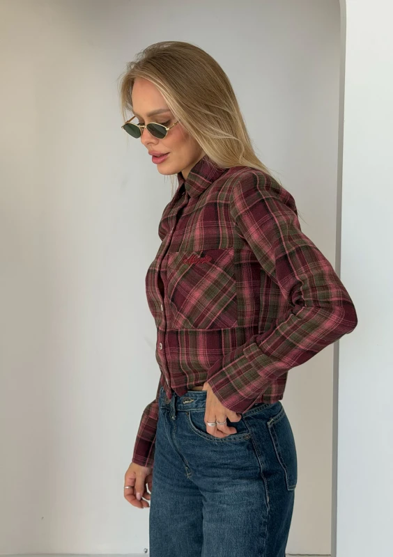 Aster - Shortened berry checked shirt