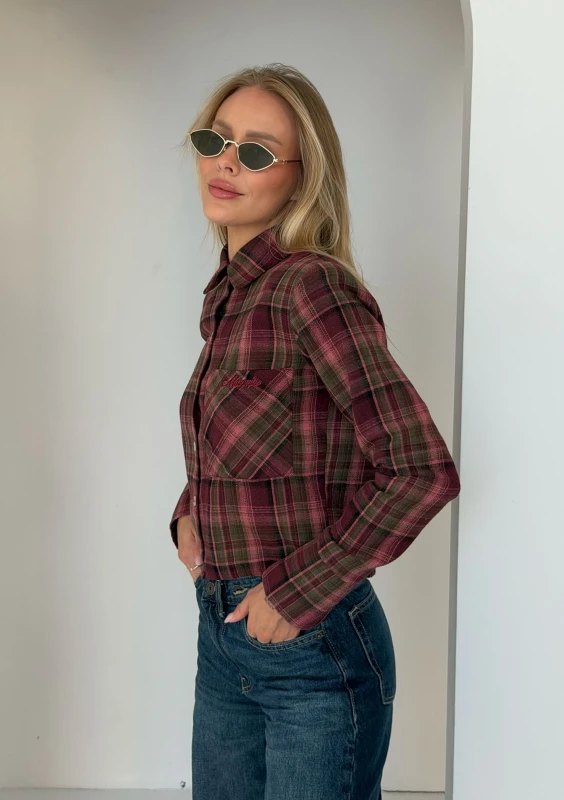 Aster - Shortened berry checked shirt