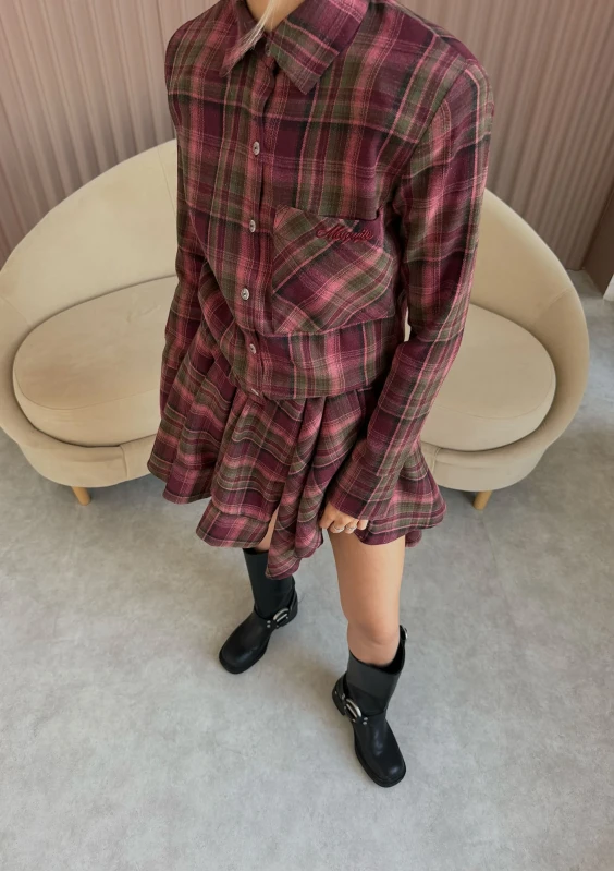 Aster - Shortened berry checked shirt