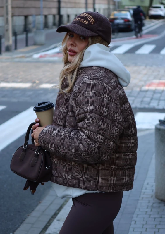 Riley - Short brown checked cotton jacket