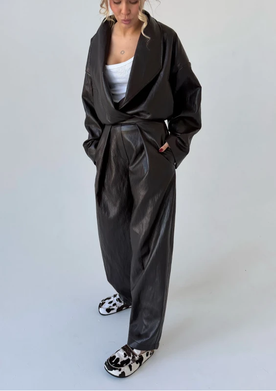 Skin - Brown faux leather trousers