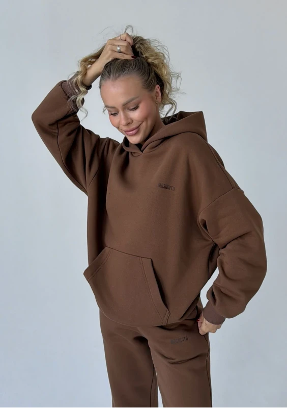 Pure - Bluza z kapturem brown logo Choco Brown