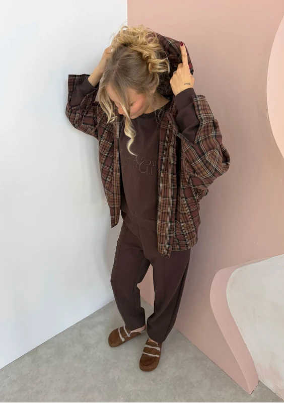 Harvey - Oversize'owa koszula z kapturem w kratę Warm Brown