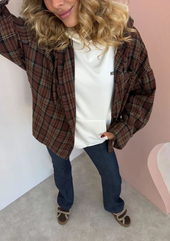 Harvey - Oversize'owa koszula z kapturem w kratę Warm Brown