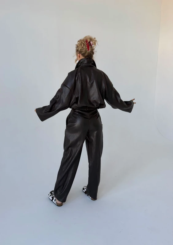 Skin - Brown faux leather trousers